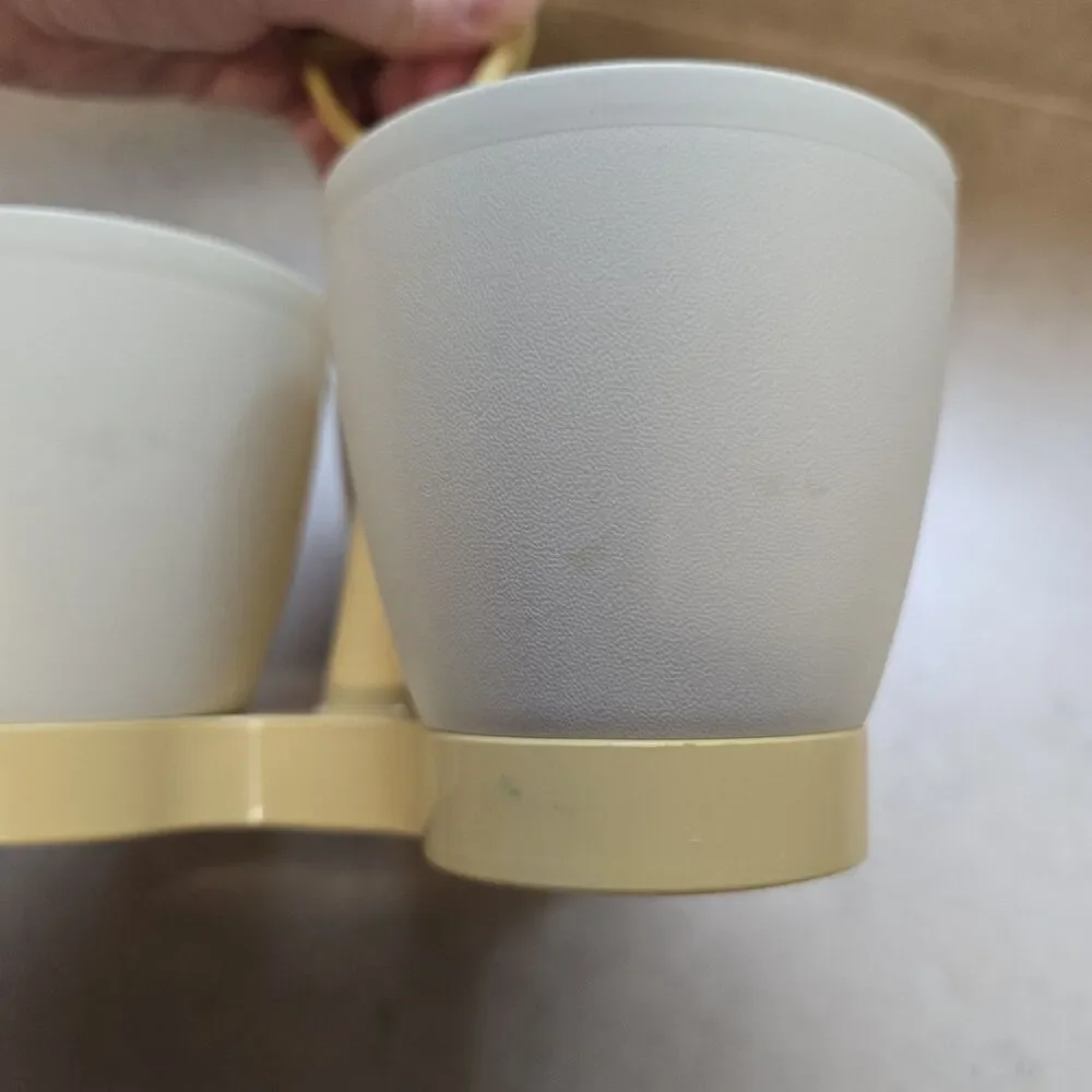 VTG Tupperware Condiment Relish Caddy Set Yellow Base with Cups and Lids